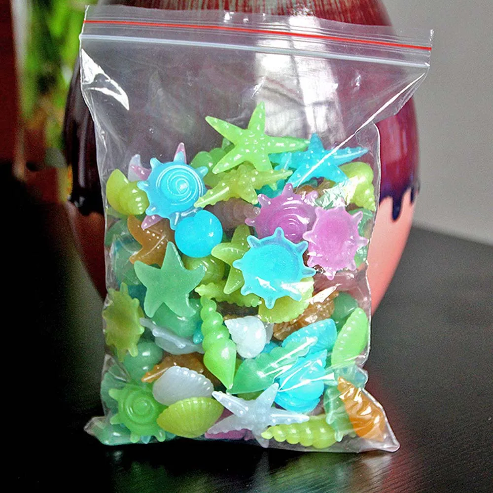 

100Pcs Glow In The Dark Pebbles Stones Conch Shell Starfish Luminous Gravels Aquarium Fish Tank Outdoor Garden Yard Decor