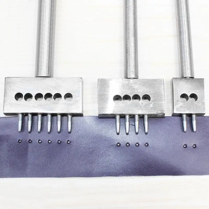 Leather Punch Tool 3PCS 6mm 2/4/6 Prong Leather Craft Tools DIY Row Circular Cut Hole Stitched Hole Spacing Hand Tool
