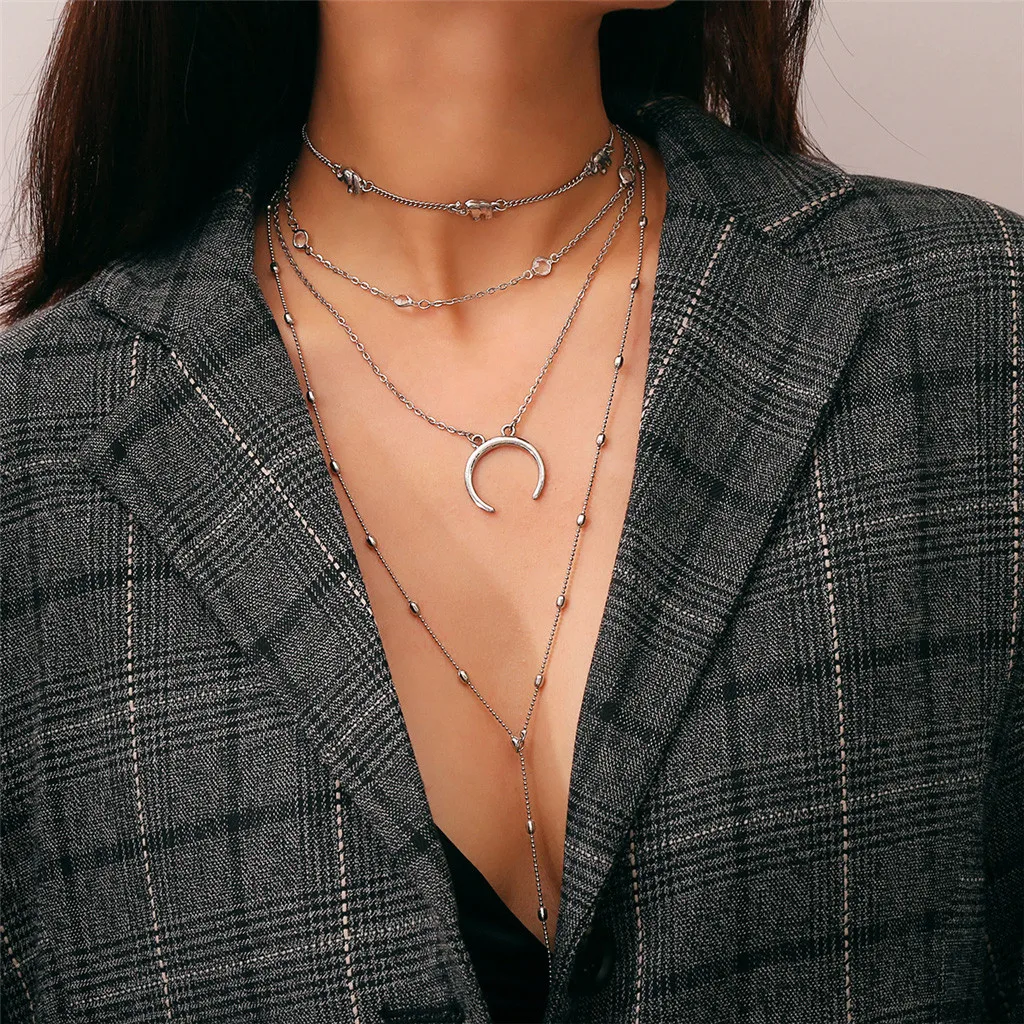 

Boho Choker Necklaces & Pendants Vintage Elephant Moon Maxi Neckaces for Women Indian Jewelry Fashion Multiple Collier 2019 L629