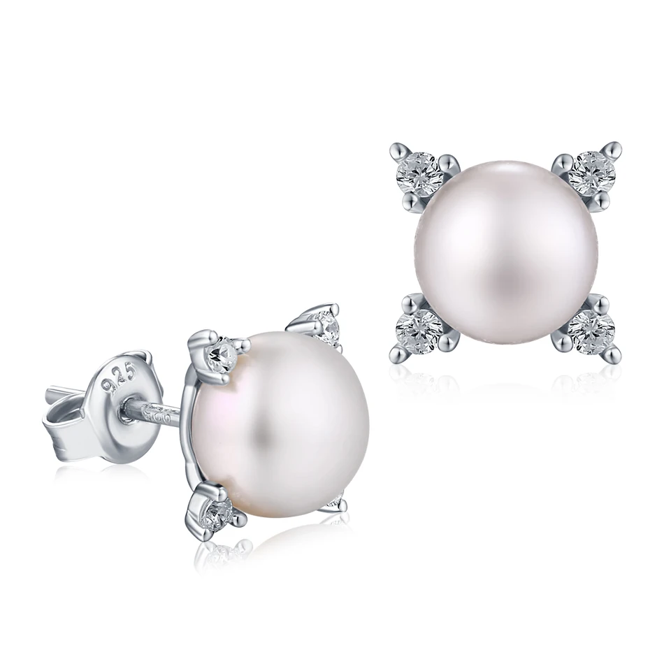 ALLNOEL Pearl Earrings 925 Sterling Silver Freshwater Pearl Stud Earrings For Women Trendy Round Fine Jewelry Engagement Gift (2)