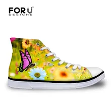 FOURDESIGNS/Женская обувь с высоким берцем и объемным цветочным принтом; Повседневная парусиновая обувь; летняя дышащая обувь на плоской подошве со шнуровкой для девочек