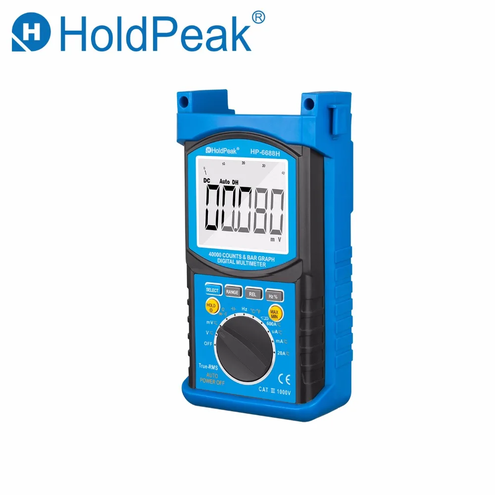 

HoldPeak HP-6688H Digital Multimeter AC DC Autoranging Voltage Current Resistance Capacitor Frequency Tempe Tester Multimetro
