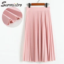 Surmiitro модная плиссированная юбка для женщин, Женская Корейская элегантная длинная юбка средней длины с высокой талией, Женская Зимняя юбка трапециевидной формы