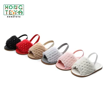 

Fur Baby Sandals Shoes Summer Soft Hair Bling Style Baby Girl Slipper Breathable Simple Elastic Sandals Sequin Baby Girl Shoes