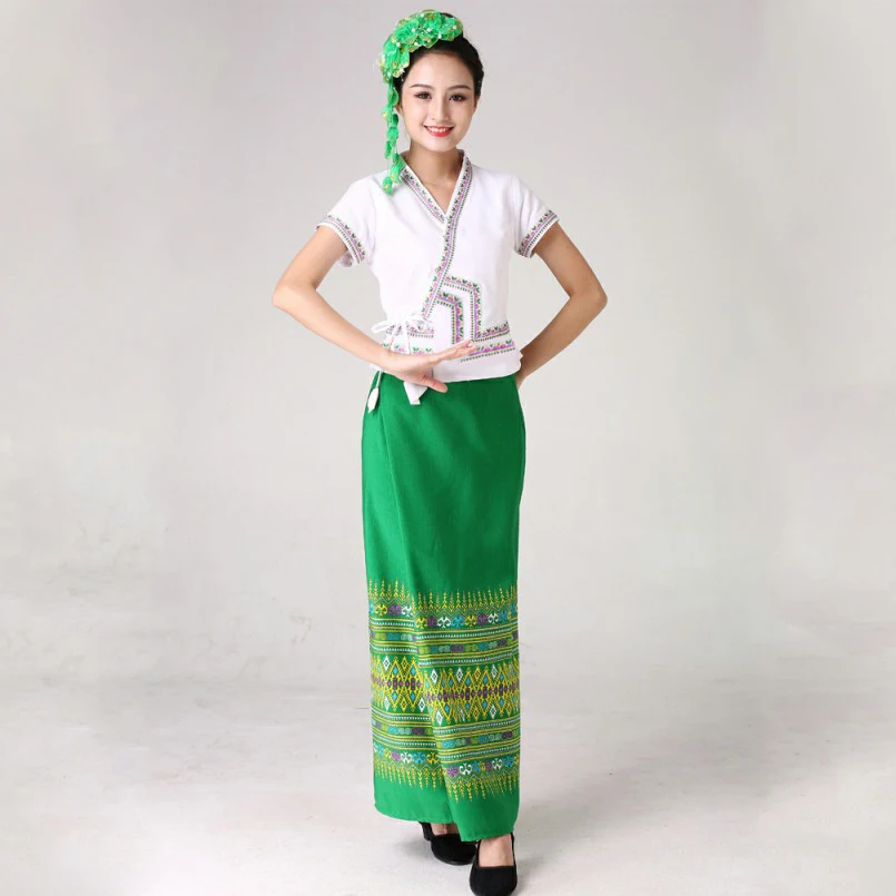Для женщин праздничное платье сценический костюм тайский комплекты для танцев юго Восточной Азии стиль Этническая костюмы oriental vistido