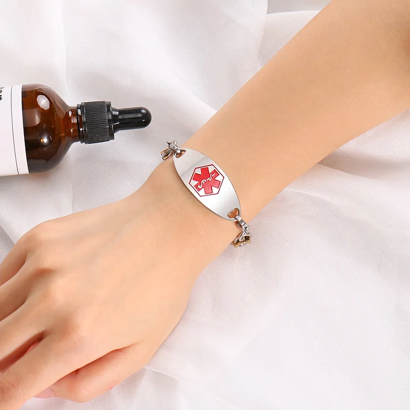 Vnox شحن تخصيص الطبية تنبيه ID Braceles للنساء الرجال البيزنطية رابط سلسلة 2 لهجة الفولاذ المقاوم للصدأ نوع 1 السكري الإسورة