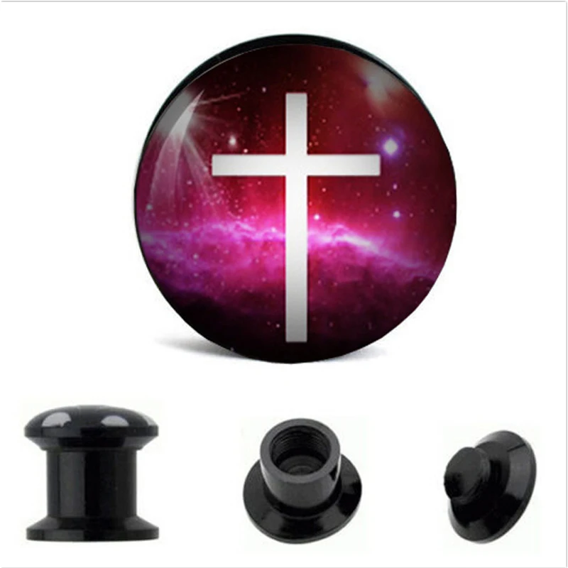1pair Acrylic Cross Fashion New Ear Tapers Ear Expanders Men Women Fashion New Body Jewelry Ear
