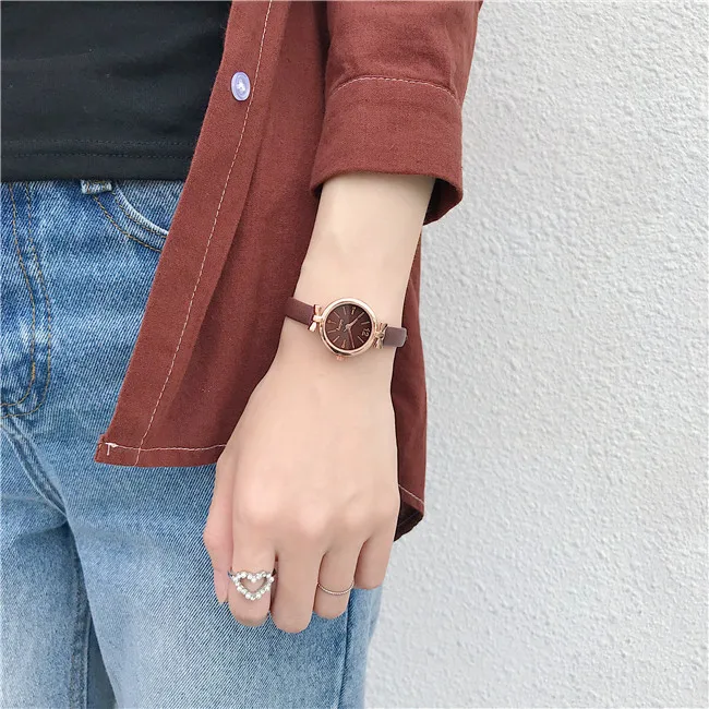 Elegant Ladies Dress Wristwatches Small Women Fashion Watches Luxury Casual Bow-Knot Case Female Quartz Leather Clock