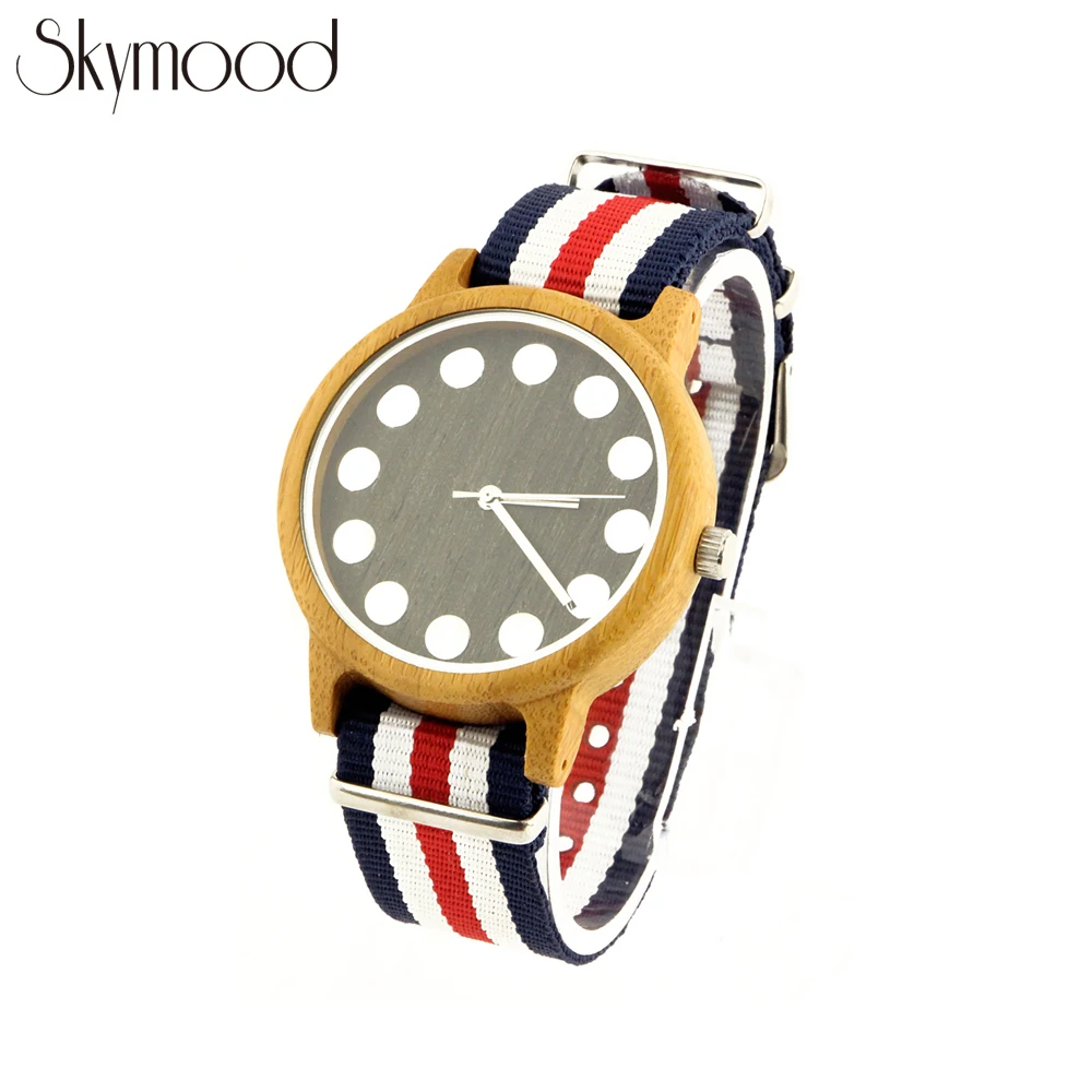 

Custom logo 2018 Nylon Brand Wood Watch Chronograph Natural Bamboo Men Watch Custom