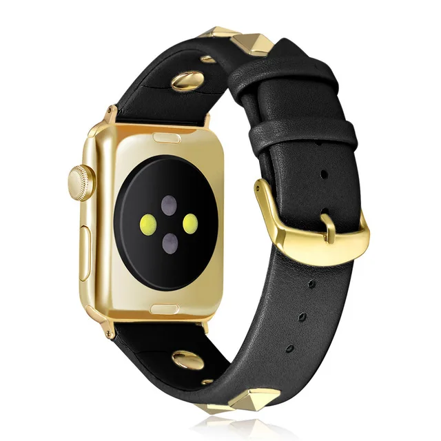 Шипованный кожаный ремешок для apple watch серии 4 3 2 1 Swift rockstud ремешок для iWatch наручные часы в стиле панк ручной работы дизайн - Цвет: Черный