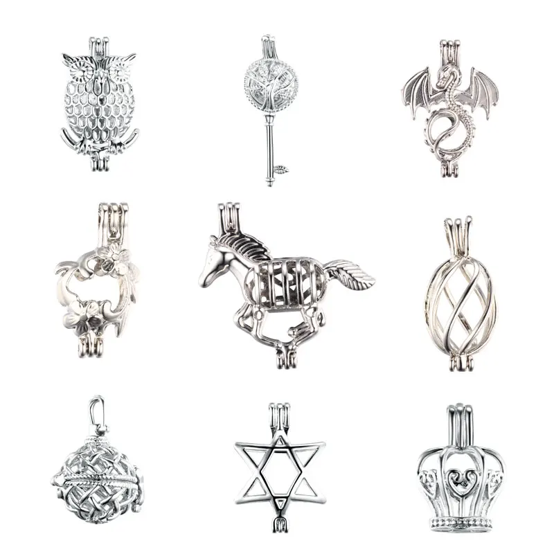 

Wholesale 9 Styles/Lot Pearl Cage Pendant Essential Locket For Necklace Jewelry Making, DIY Necklace Love Wish Jewelry Gifts