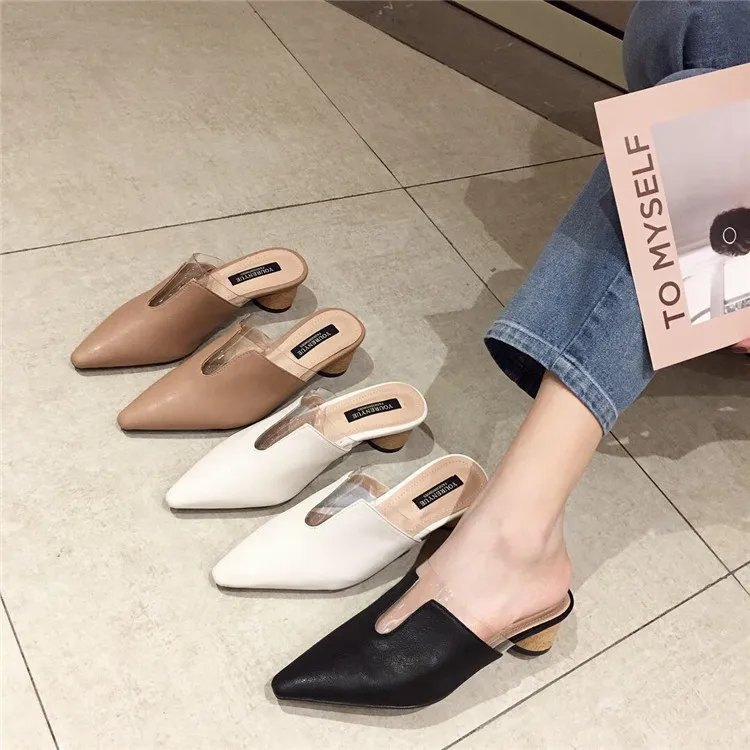 

women Strange Style spring loafer Buckle Strap Low buckle belt Pointed Toe Slides closed toe woman mule square lady ladies