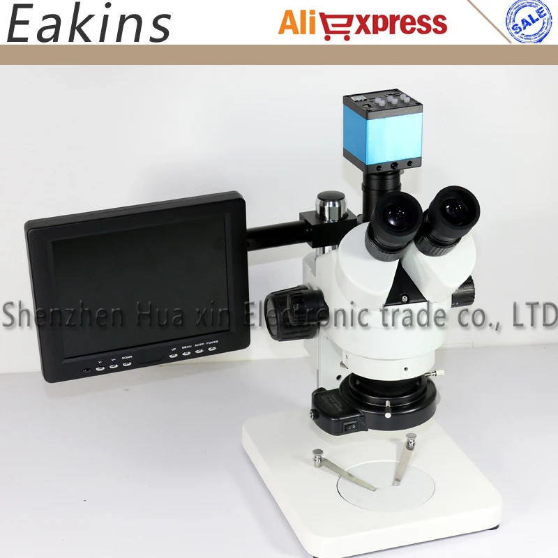 

Simul focal Trinocular Stereo Microscope 7X-45X Continuous Zoom+16MP Industrial HDMI USB Microscope Camera+8 inch monitor