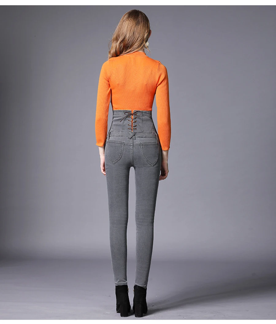 Winter Women Warm Jeans with Thicken Fleece Velvet Denim High Waist front Button back Strap Design Pencil Pants Plus Size S-6XL (17)
