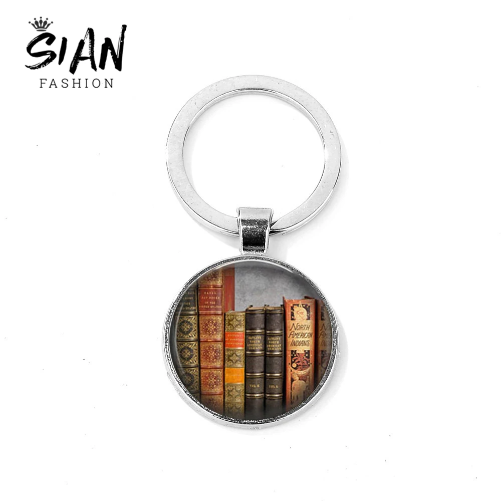 SIAN Retro Books брелок для ключей оригинальная книга и с принтом стеклянный купол ключа