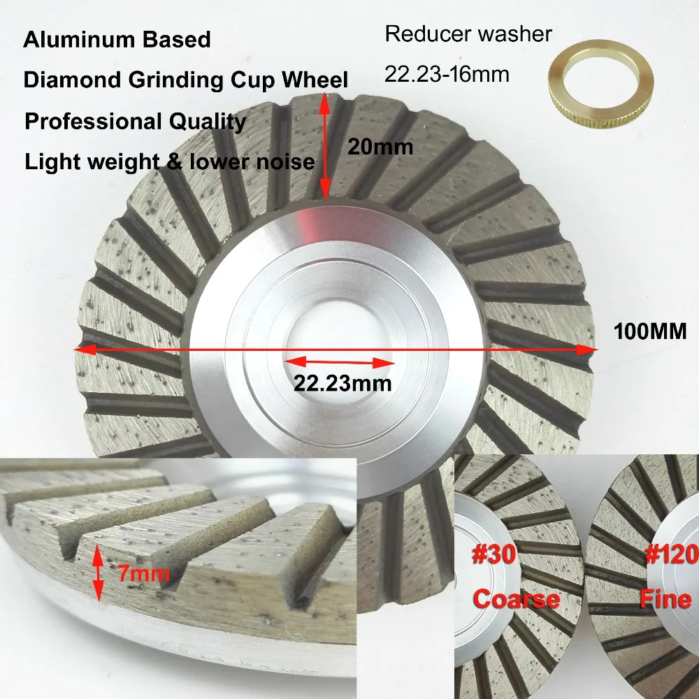 Diameter 100mm grinding wheel for granite concrete 2PK 4inch Aluminum based diamond grinding cup wheel (#30+#120) Bore22.23/16mm