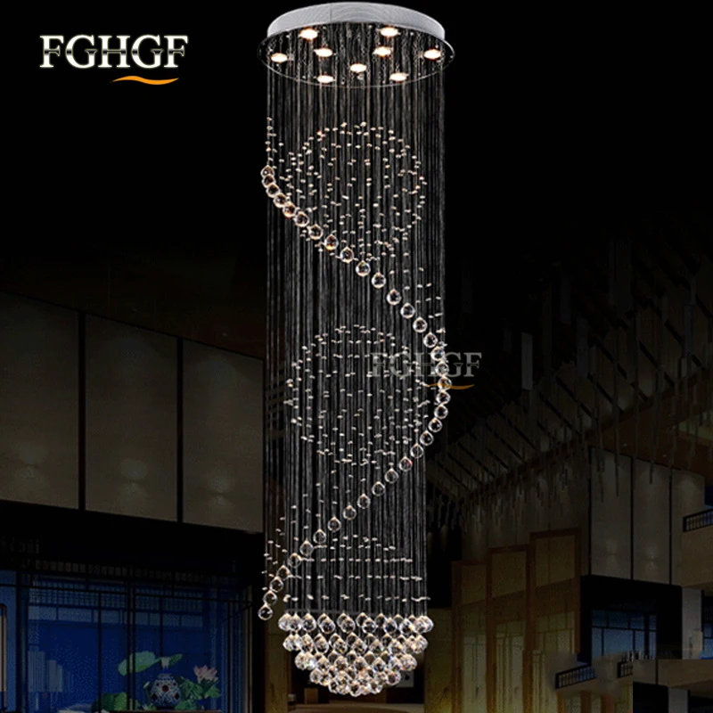 

Modern Long Spiral Living Crystal Chandeliers Lighting Lustres Fixture for Staircase Stair Lamp Showcase Bedroom Hotel Hall