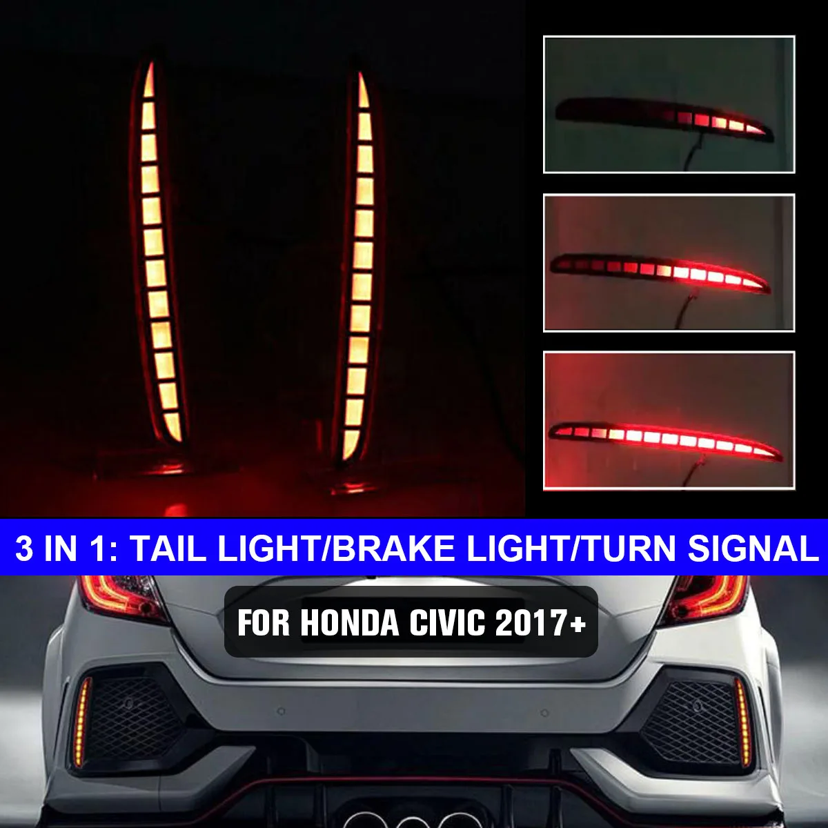Для Honda Для Civic type R хэтчбек 2017 2018 2019 Светодиодный отражатель заднего сигнала противотуманные лампы для бамперов сигнальная лампочка