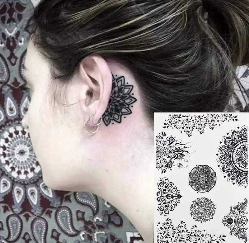 Tatouage Mini Fleur Mandala Derriere L Oreille Les Tatouages Au Henne Noir Populaires Stickers De Tatouage Corporel D Inspiration Temporaire Aliexpress
