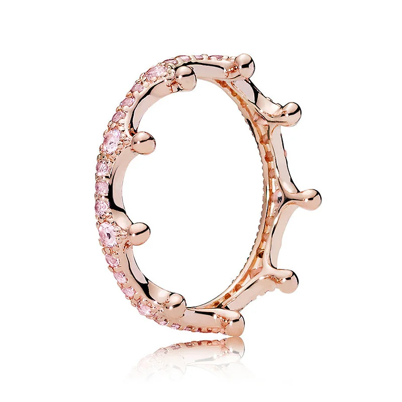 

Authentic 925 Sterling Silver Ring Rose Enchanted Crown With Crystal Rings For Women Wedding Party Gift Fine Europe Jewelry