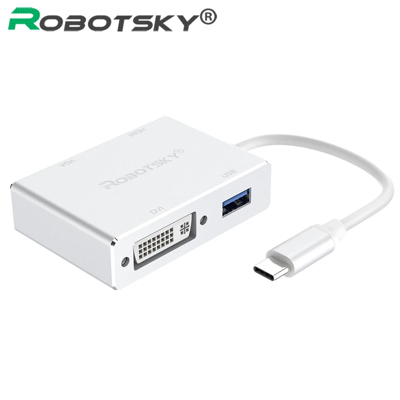 

4 in 1 USB 3.1 USB C Type C to HDMI VGA DVI USB 3.0 Adapter Converter Cable for Apple Macbook Laptop Google Chromebook Pixel