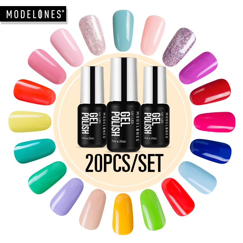 

Modelones 20Pcs/Lot UV Gel Nail Polish Nail Art Manicure Set Semi Permanent Led Hybrid UV Gel Varnish Grey Color Series Gel Kits