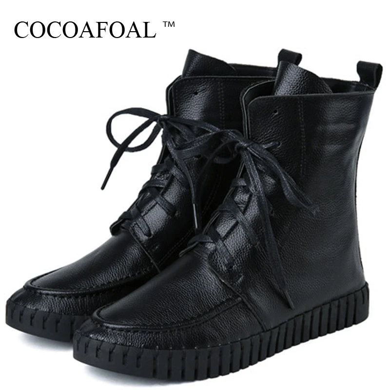 

COCOAFOAL Women's Genuine Leather Ankle Boots Woman Platform Shoes Autumn Winter Martin Boot Black Genuine Leather Chelsea Boots