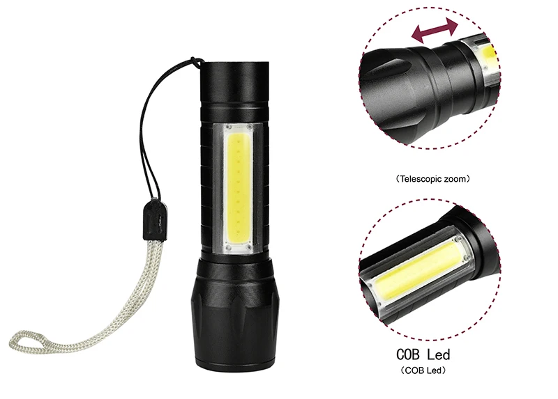 1517 лм встроенный мини фонарик Q5& Cob светодиодный алюминиевый фонарь с зумом 4 режима перезаряжаемый фонарь фонарик