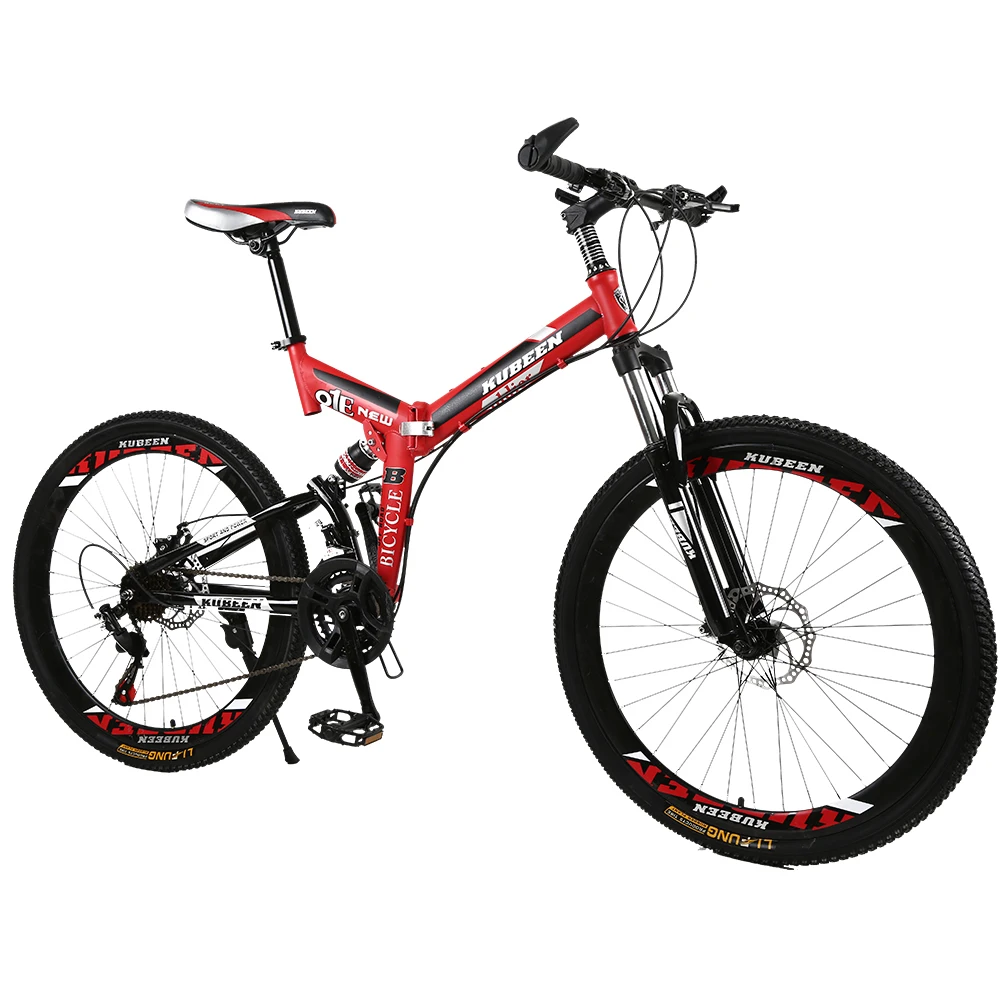 26 inches 21 Speed Folding Bicycle Male / Female / Student Mountain Bike Double Disc Brake Full Shockingproof Frame Brakes