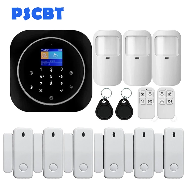 PS11 Wireless Home GSM Security Alarm System DIY Kit APP Control With Auto Dial Touch Keyboard Panel Burglar Alarm System - Color: Kit 8