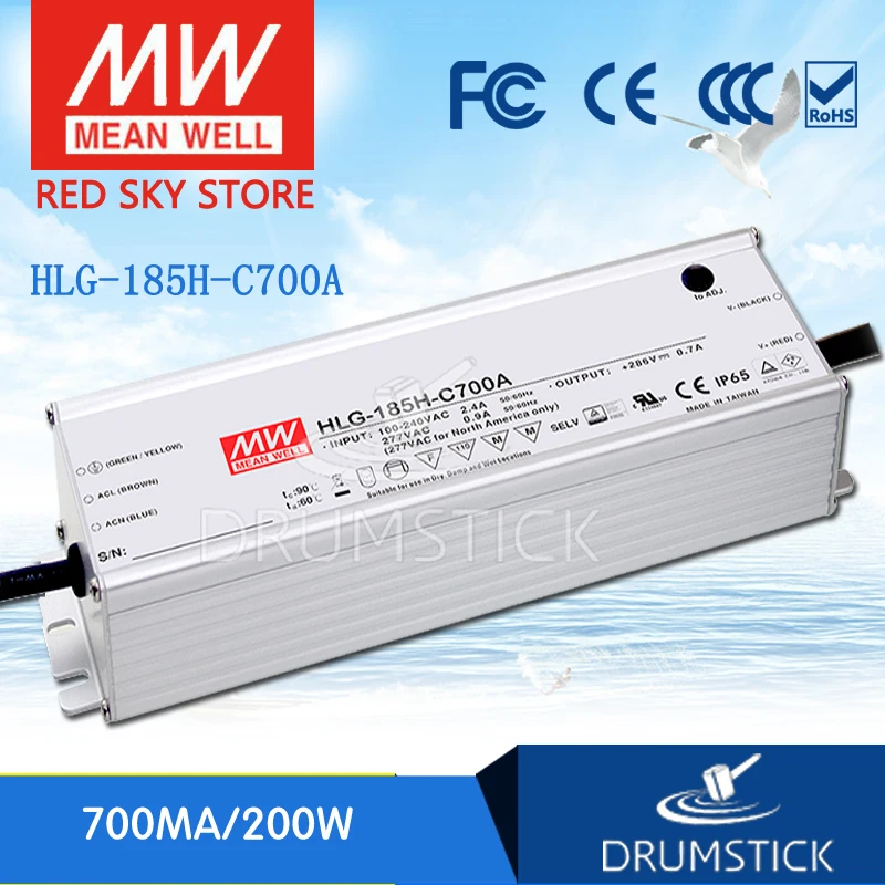 

MEAN WELL HLG-185H-C700A 143V ~ 286V 700mA meanwell HLG-185H-C 200.2W LED Driver Power Supply A Type