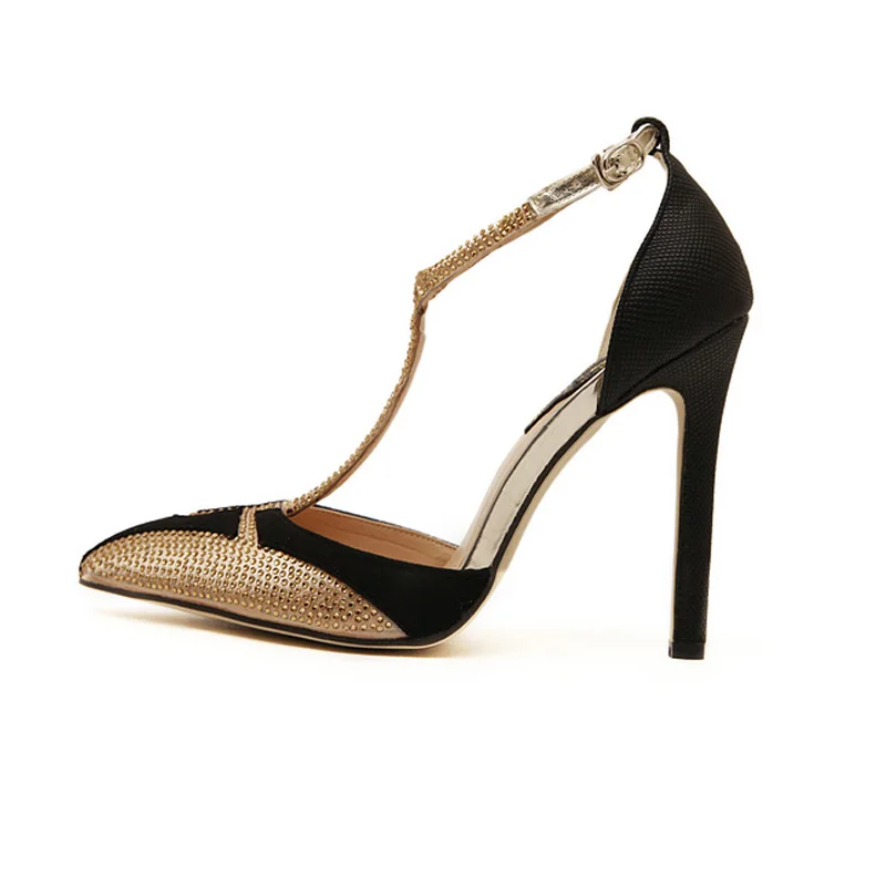 Стильная женская обувь женские туфли на высоком каблуке с острым носком г. женские туфли на выход Элитный бренд на очень высоком каблуке золотистый и черный B072