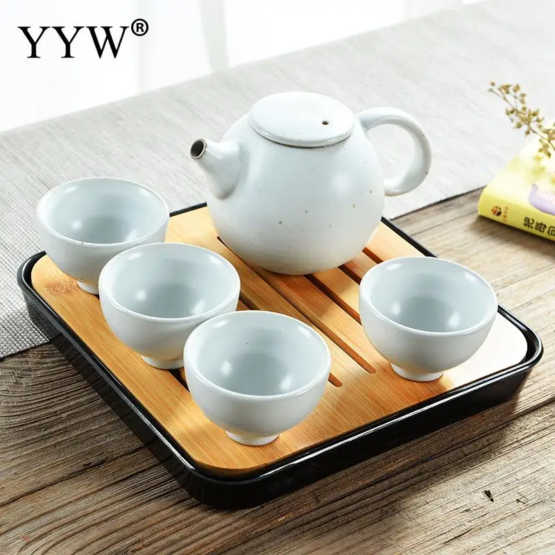 Tea Travel Set Black/White Portable Handmade Tea Pot Cup Set With Travel Bag And Tea Tray Outdoor O