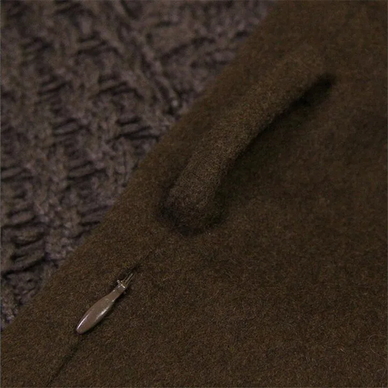 Vintage Fake 2 pieces Winter Cloak Women Coat Wool Coats Long Sleeve Knitting Cloak Woolen Coat Patchwork Belted Bodycon Casacos