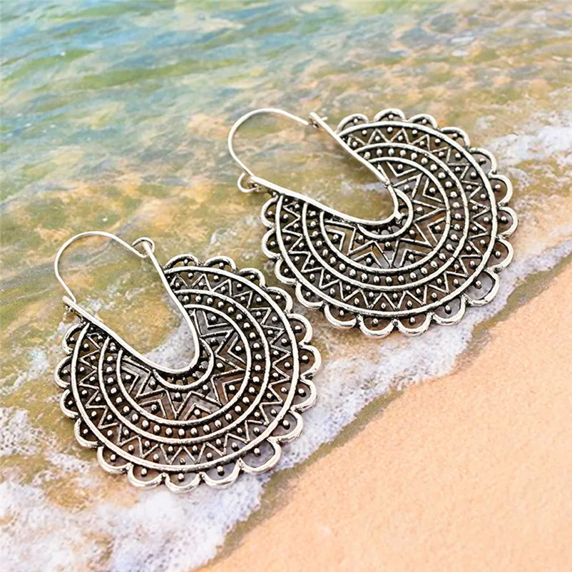 2018 Fashion Earrings for women Boho Lotus Earrings Ethnic Enamel Vintage Hoop Earrings Jewelry Gift Boucle d'oreille 5Y24#N (7)