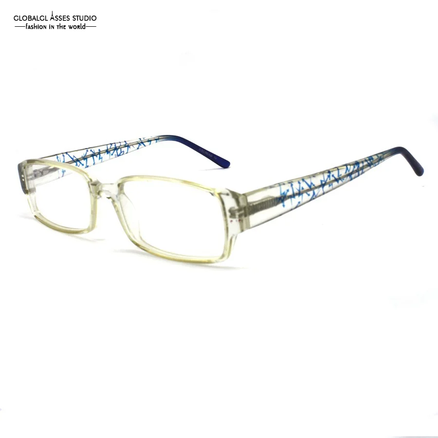 

Rectangle Lens Acetate Glasses Frame Women Crystal Rim Arrow Pattern Flex Temple Prescription Eyeglasses 9151 750