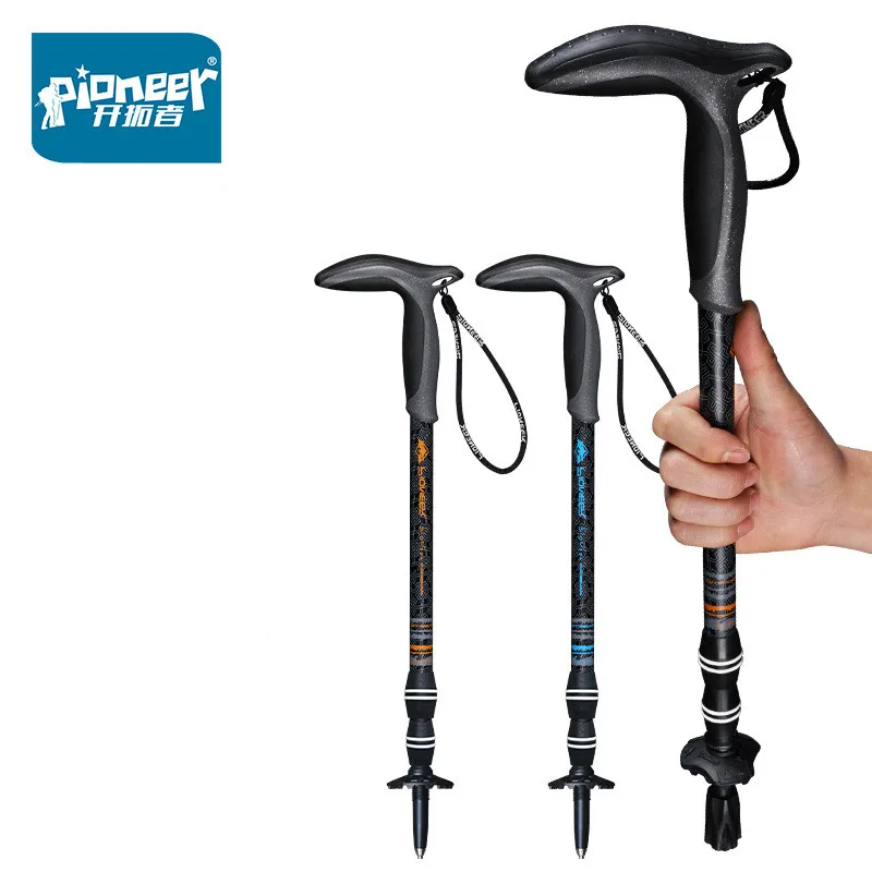 Cane para Idosos Pioneiro de Fibra de Carbono Pólo Trekking Quick Flip Bloqueio Compacto Ultraleve Dobrável Viagem Caminhadas Bengala 17 Pioneer compact fibra de carbono trekking pole