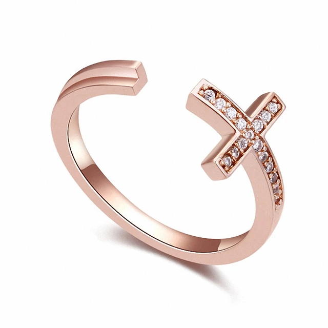 Real Austrian Crystals  Brand  gold Color  AAA Zirconia  Micro Inlays  Fashion Ring for women New Cross 109732Rose