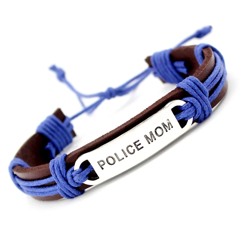 

Thin Blue Line Fire Mom Wife Dogs Paw Turtle Tortoise Scissors Skull Arrow Charm Wax Leather Bracelets Women Men Jewelry Gift