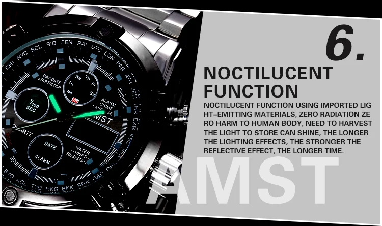 AMST новые мужские часы кварцевые часы с двойным дисплеем многофункциональные мужские часы из нержавеющей стали водонепроницаемые Inox часы мужские Montre