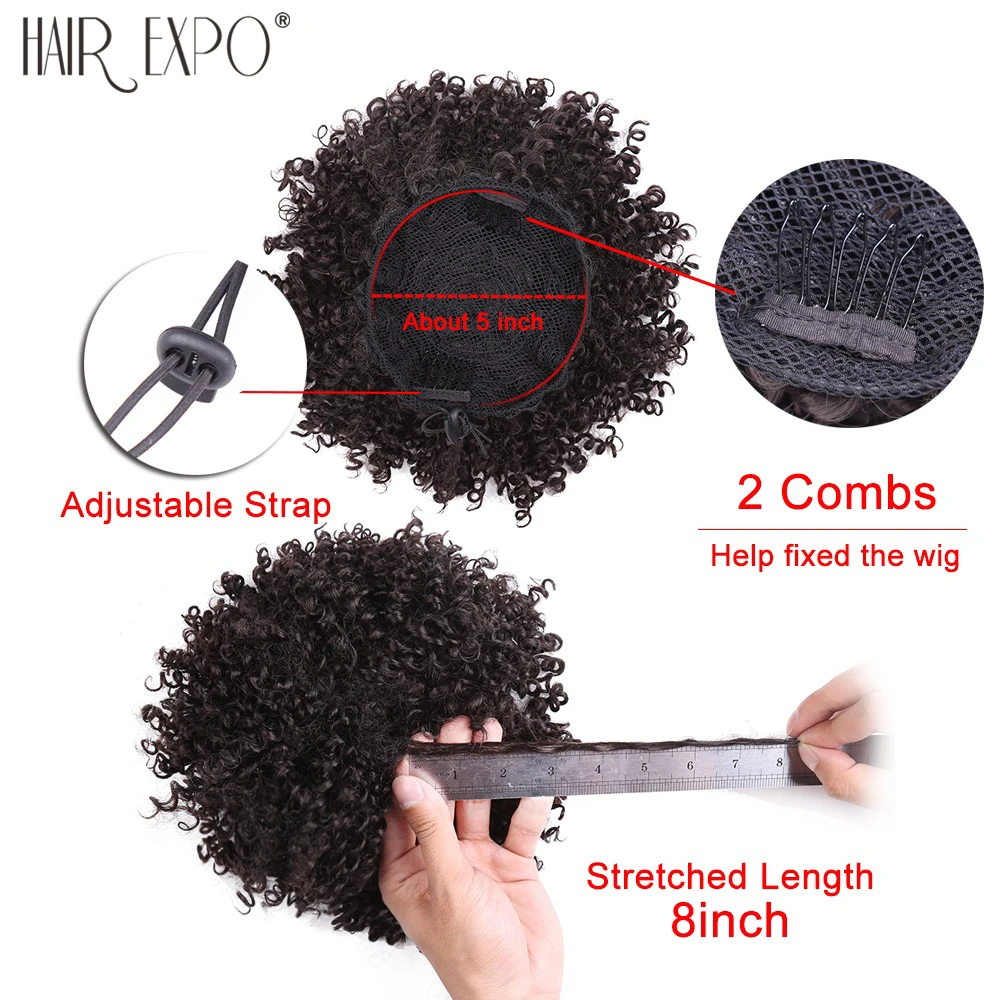  8inch Short Kinky Curly Synthetic Hair Bun Drawstring Ponytail Afro Puff Chignon Hair pieces For Wo