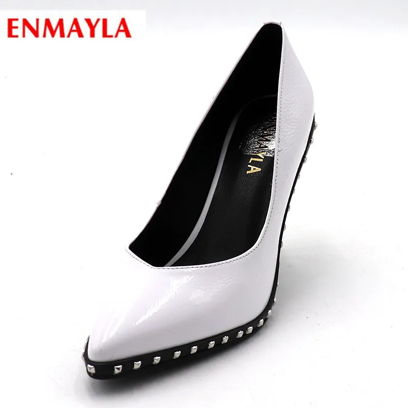 

ENMAYLA Plus Size Pumps Leather Women Shoes Round Toe Revit Pumps Platform Slip-on Ladies Shoes Sexy Super High Heels Shoes