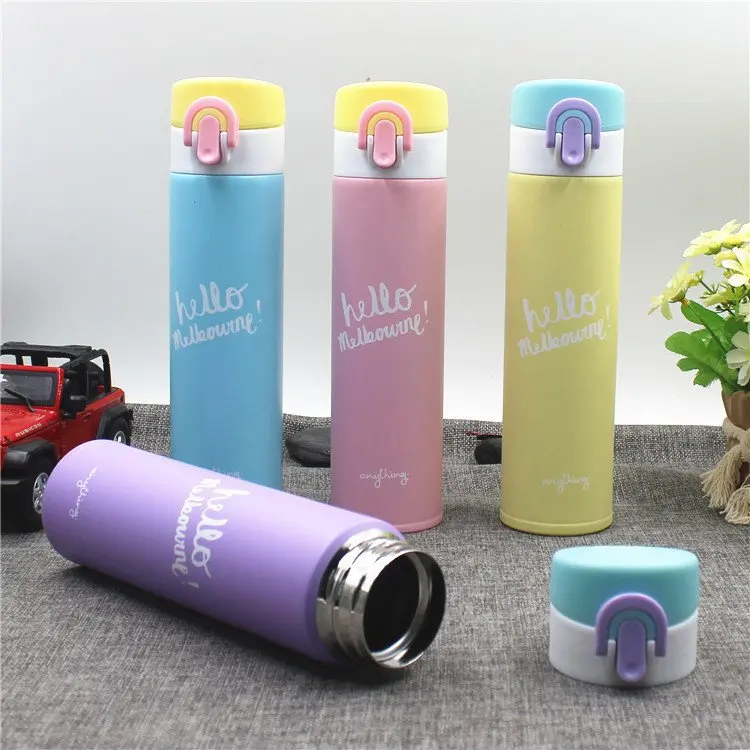 Candy Color Cute Girl Lock Jump Thermos Double Layer Stainless Steel