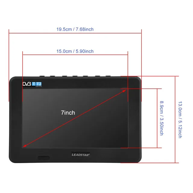 LEADSTAR 7inch DVB-T-T2 16:9 HD Digital Analog Portable TV Color Television Player for Home Car for EU Plug