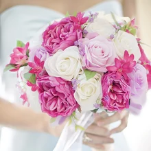 Иффо ручной белый розовый Остин Роза невесты гроздья невесты, проведение цветы Блестящий фиолетовый роза невесты моделирования букет