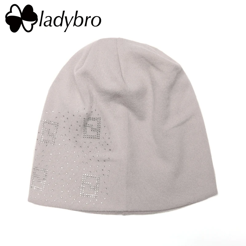 Осенняя женская шапка с блестками, бриллиантовая Шапка-бини, женская теплая вязаная шапка, женская брендовая шапка со стразами, шапка с орлом - Цвет: 9601 light gray