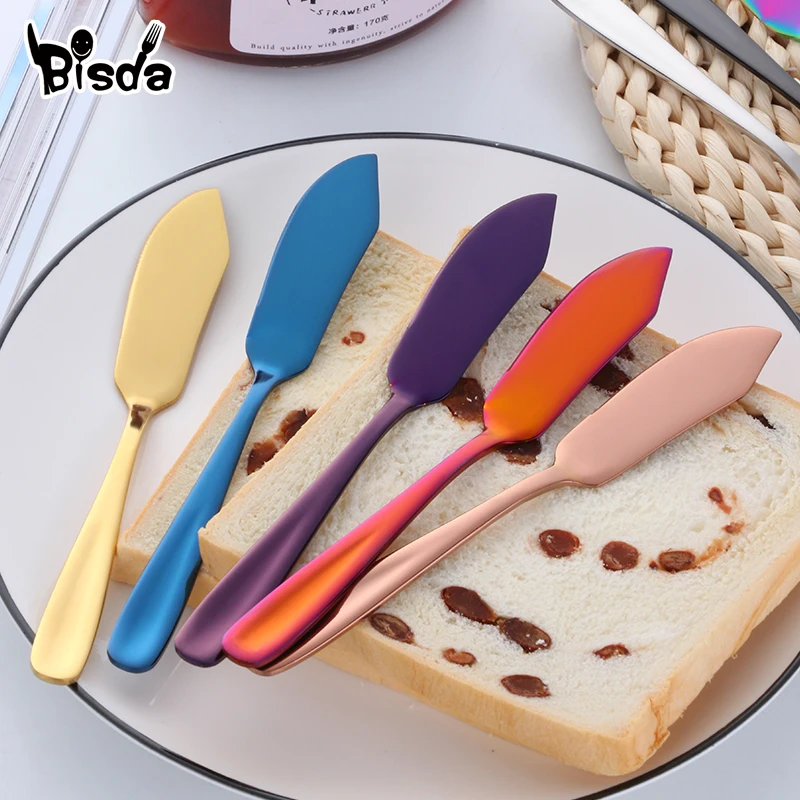 

2 Pcs Butter Spread 8 Color polish Dinnerware Cheese Slicer Sandwich Butter Knives Dessert Cream Western Cutlery Breakfast Tool