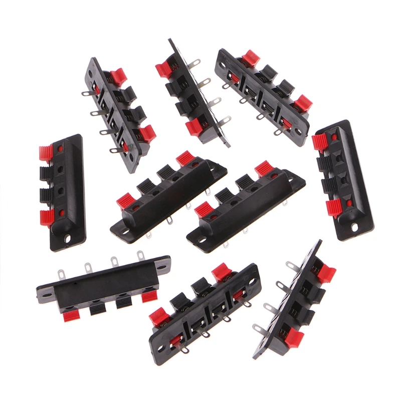 

10 Pcs Single Row 4 Pin 4 Position Push Type Speaker Terminal Board Connectors