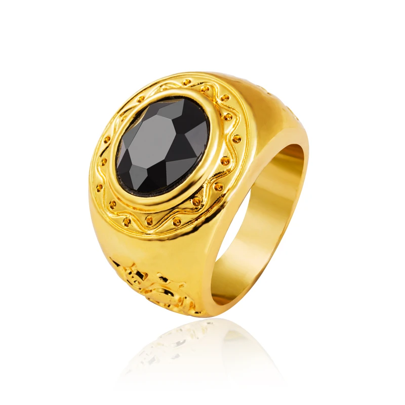 Gold Color black oval Onyx stone men's ring Vintage Hip