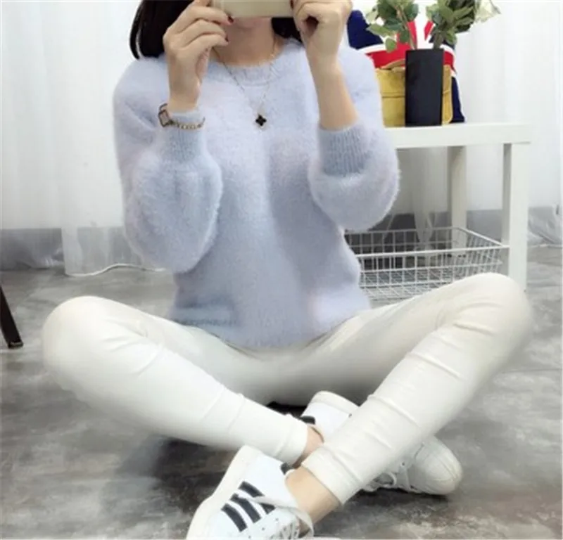 Pull Femme Pullover Women Sweaters And Pullovers 2018 Cashmere Sweater knitted Winter Warm Pink Sweater Jumper Mohair Fur LJ0971